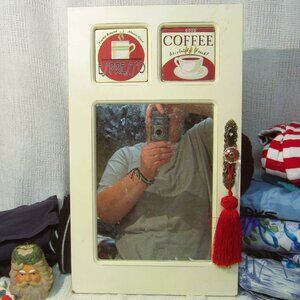 VTG 90'S MIRROR W/COFFEE MOTIF, LOOKS LIKE A DOOR
